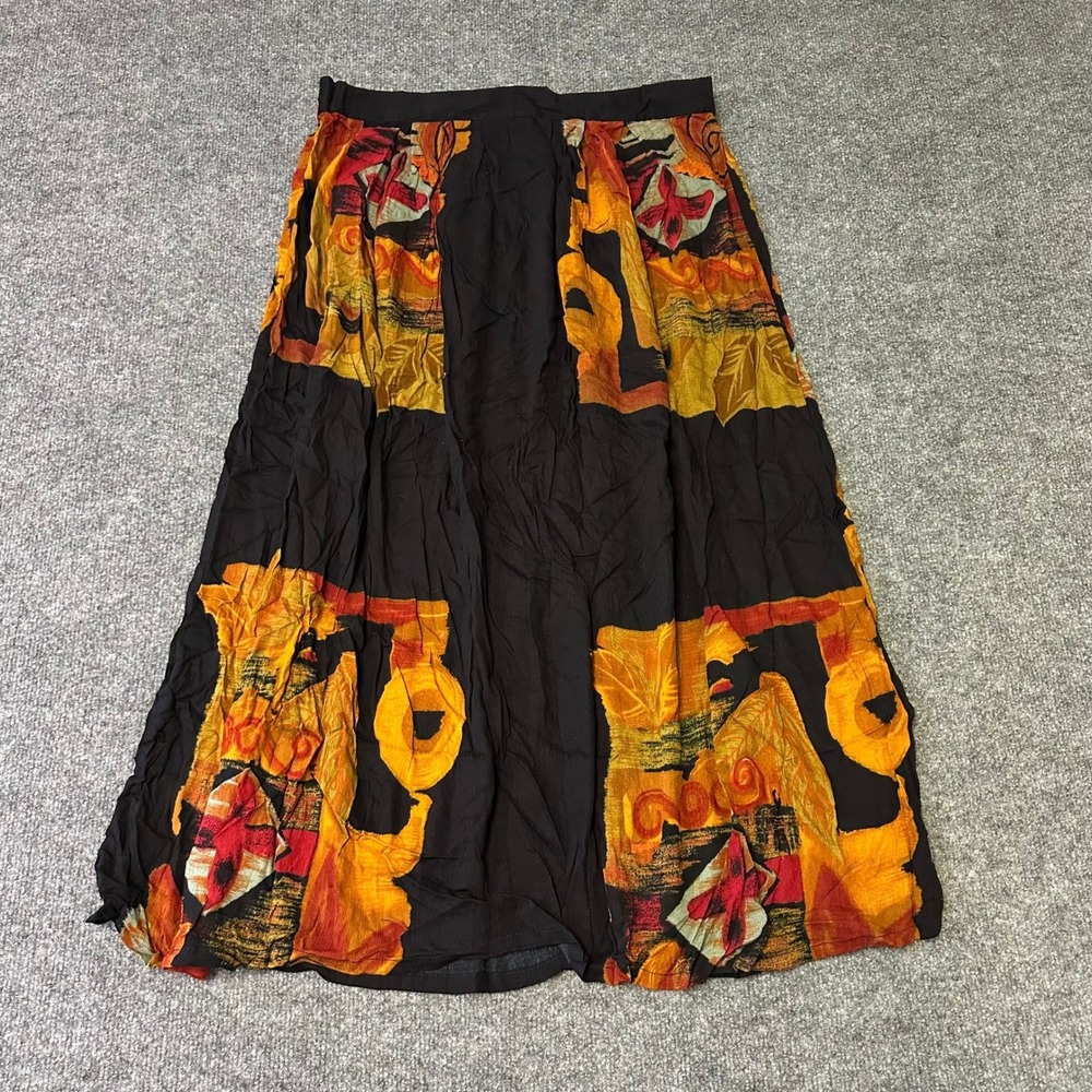 Unbranded Skirt Womens Size M Black Orange Abstract Art Print Flowy Maxi Skirt